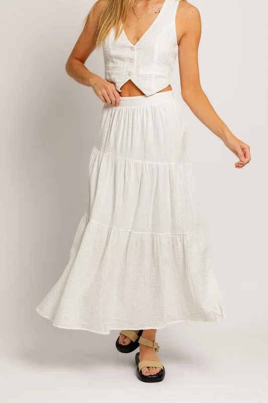 Newport Tiered Cotton Midi Skirt - Large - Final Sale