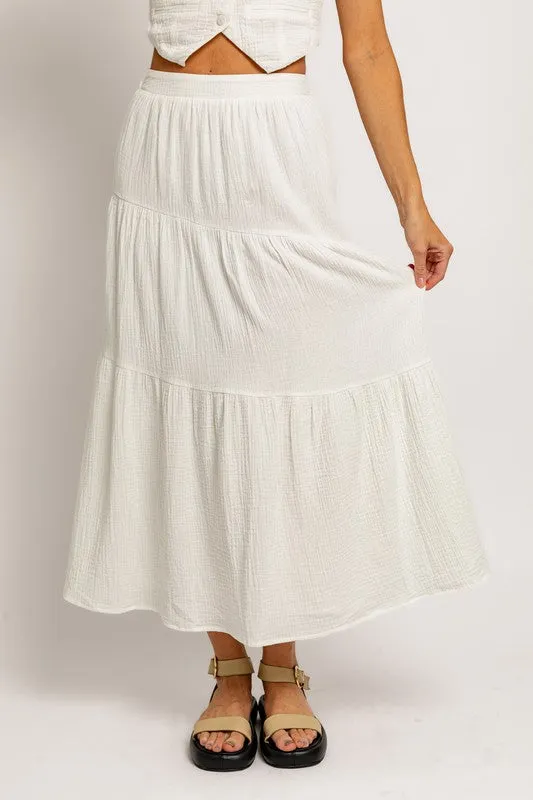 Newport Tiered Cotton Midi Skirt - Large - Final Sale