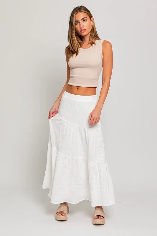 Newport Tiered Cotton Midi Skirt - Large - Final Sale