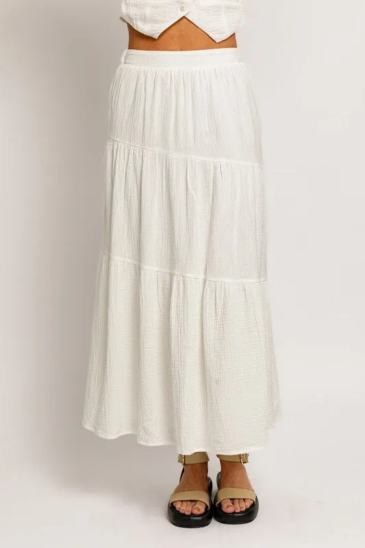 Newport Tiered Cotton Midi Skirt - Large - Final Sale