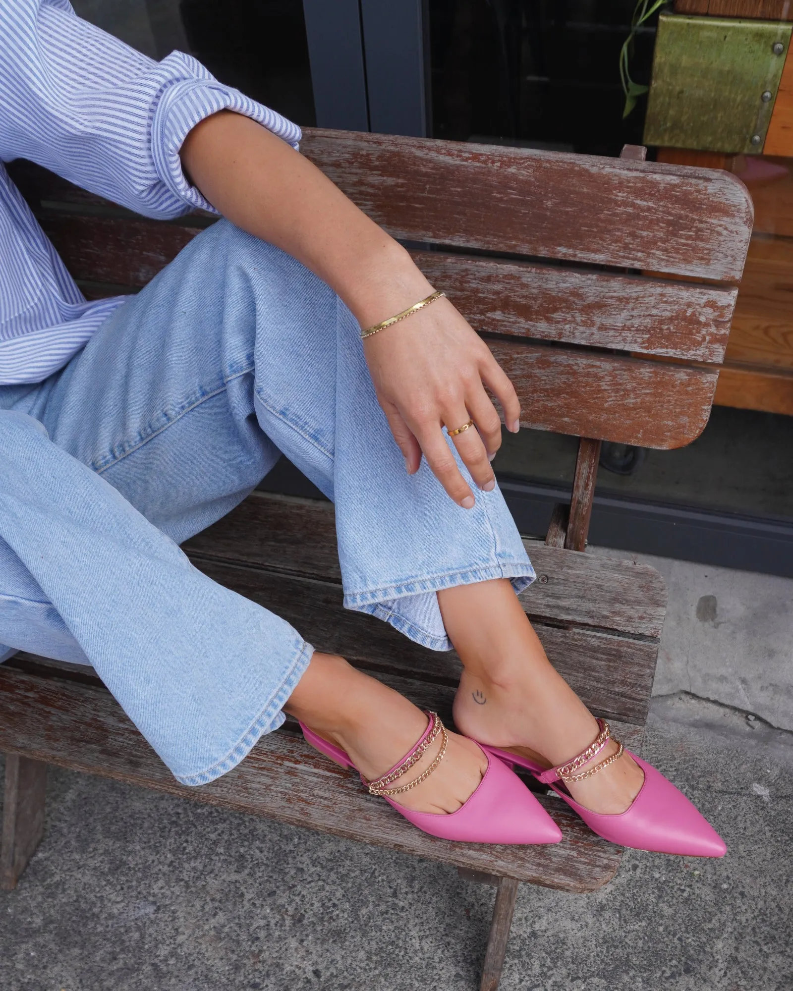 On The Go Leather Flat - Hot Pink