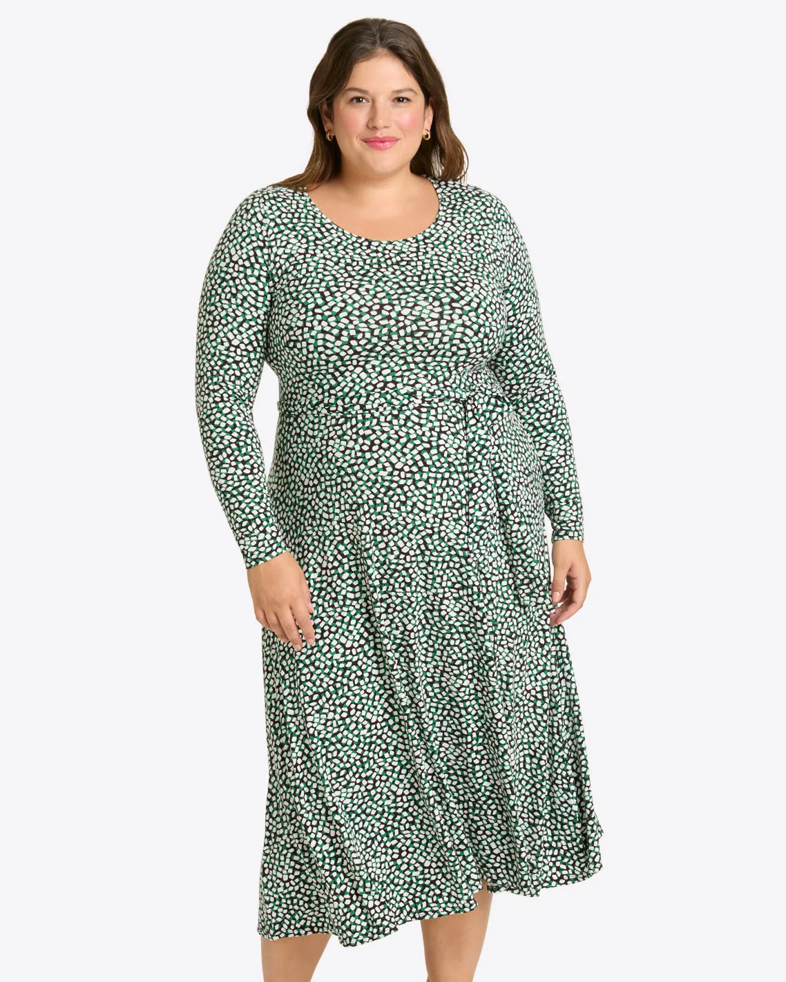 Robin Long Sleeve Midi Dress in Green Square Dot