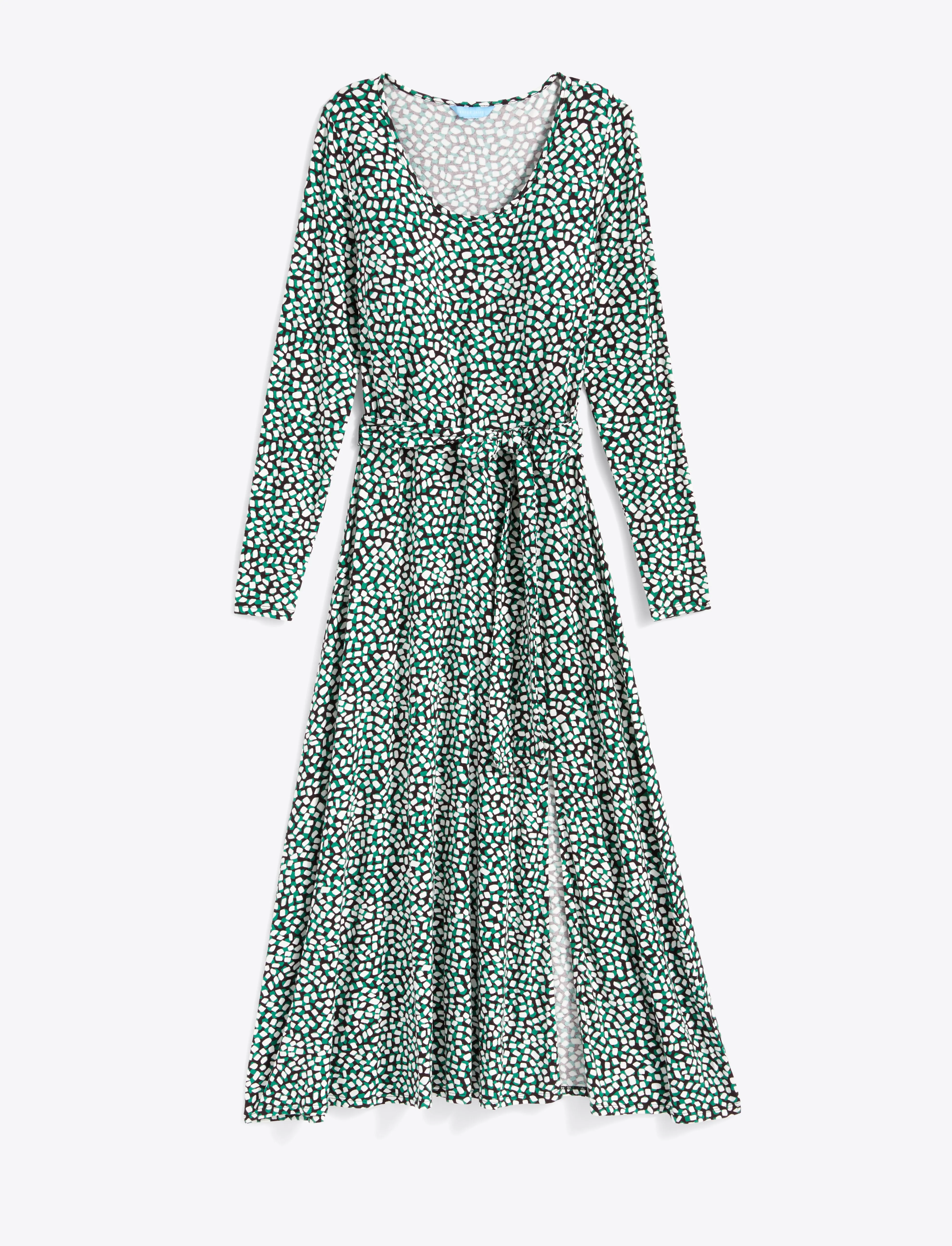 Robin Long Sleeve Midi Dress in Green Square Dot