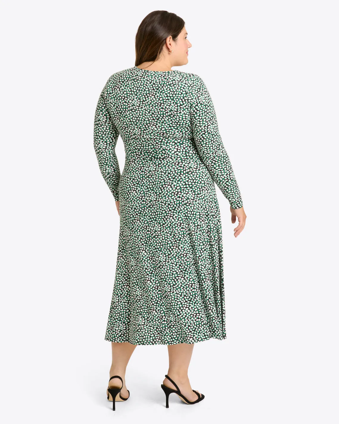 Robin Long Sleeve Midi Dress in Green Square Dot