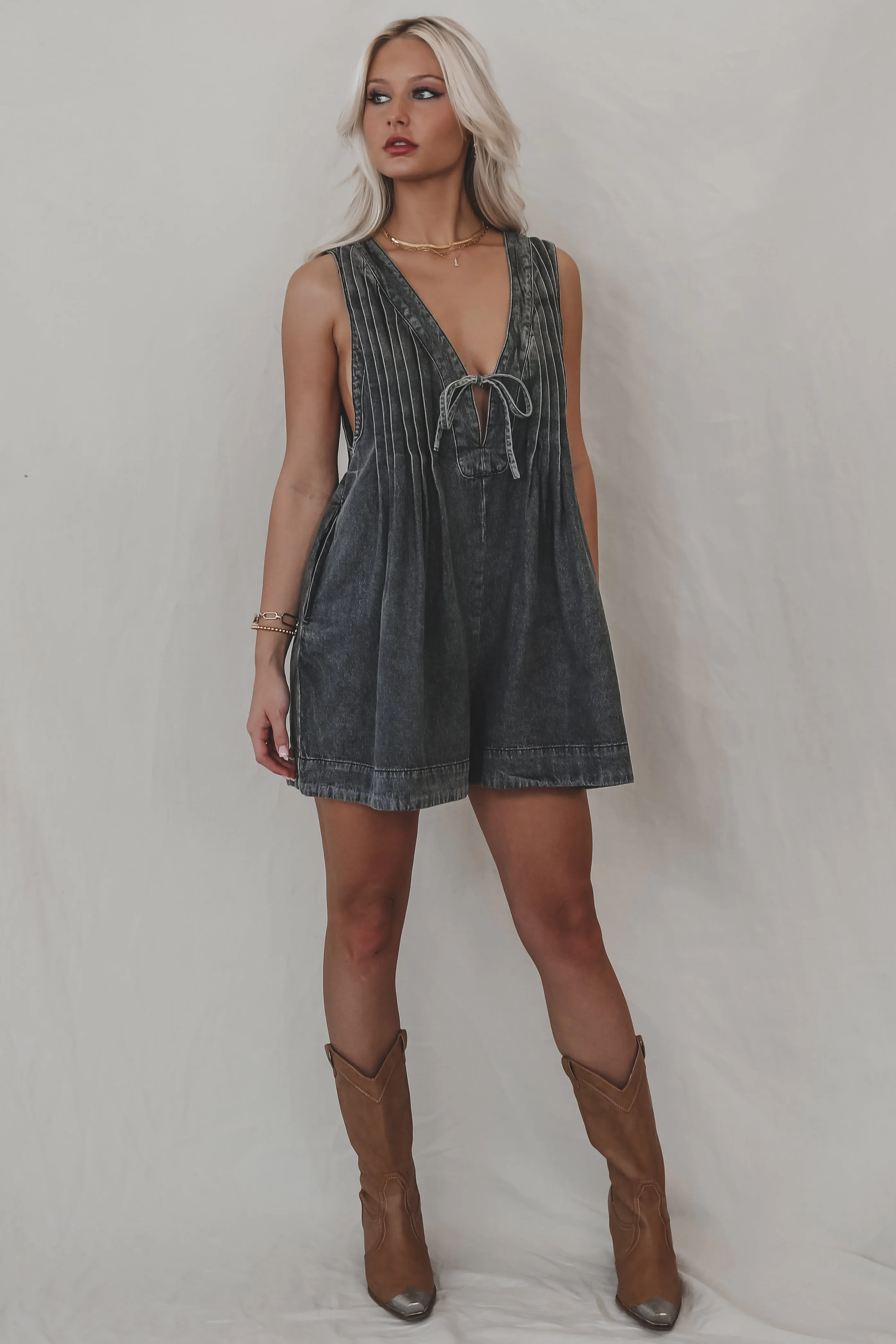 She's Got An Edge Washed Denim Romper