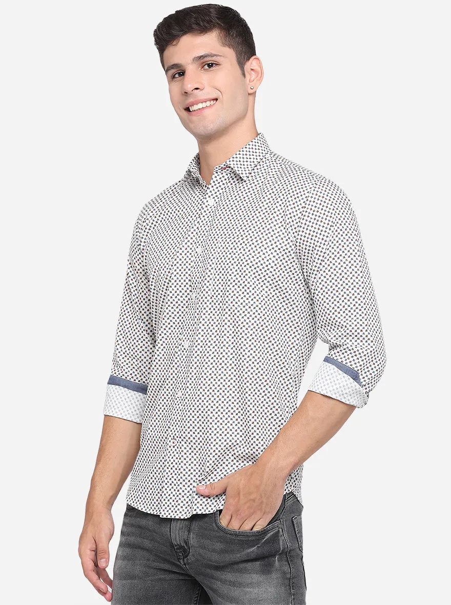 Snow White & Grey Printed Slim Fit Casual Shirt | JadeBlue