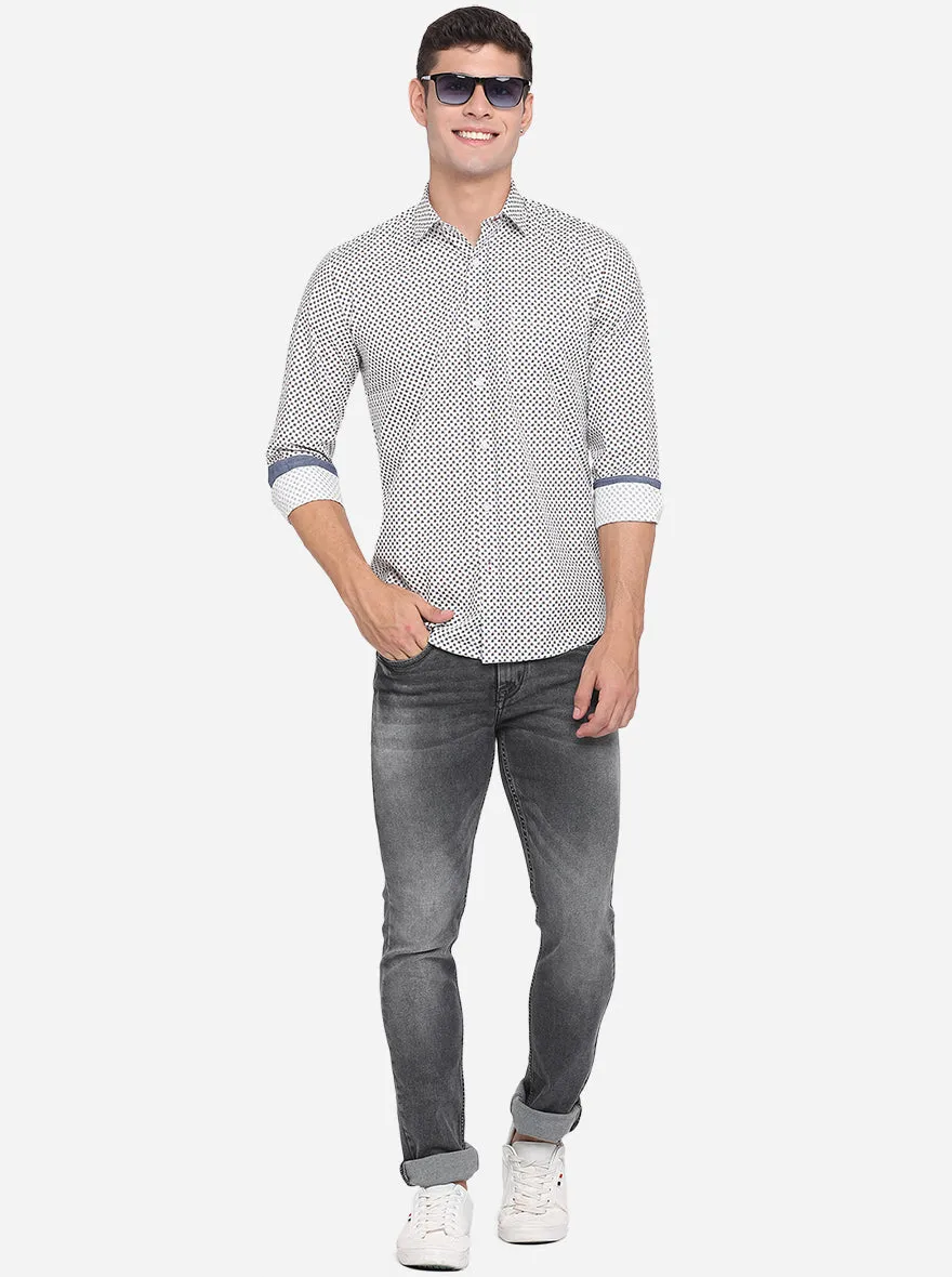 Snow White & Grey Printed Slim Fit Casual Shirt | JadeBlue