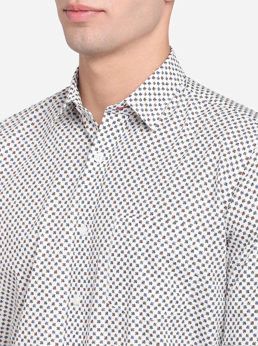 Snow White & Grey Printed Slim Fit Casual Shirt | JadeBlue