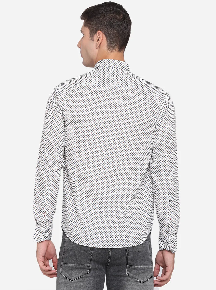 Snow White & Grey Printed Slim Fit Casual Shirt | JadeBlue