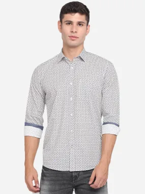 Snow White & Grey Printed Slim Fit Casual Shirt | JadeBlue