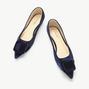 Square Buckle Velvet Flats (Aida) Navy