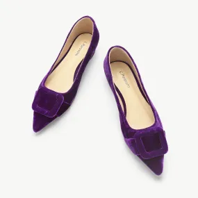 Square Buckle Velvet Flats (Aida) Purple