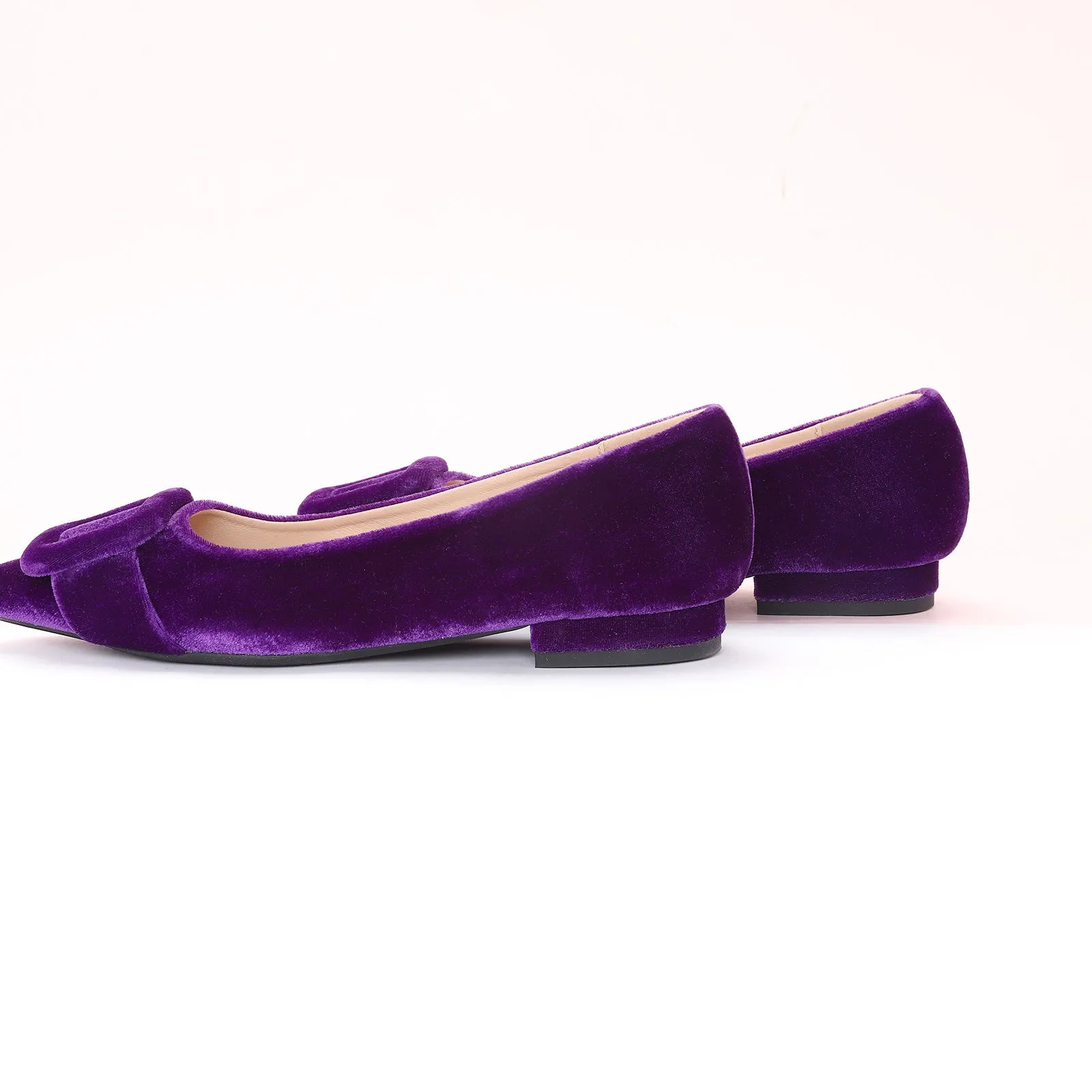 Square Buckle Velvet Flats (Aida) Purple