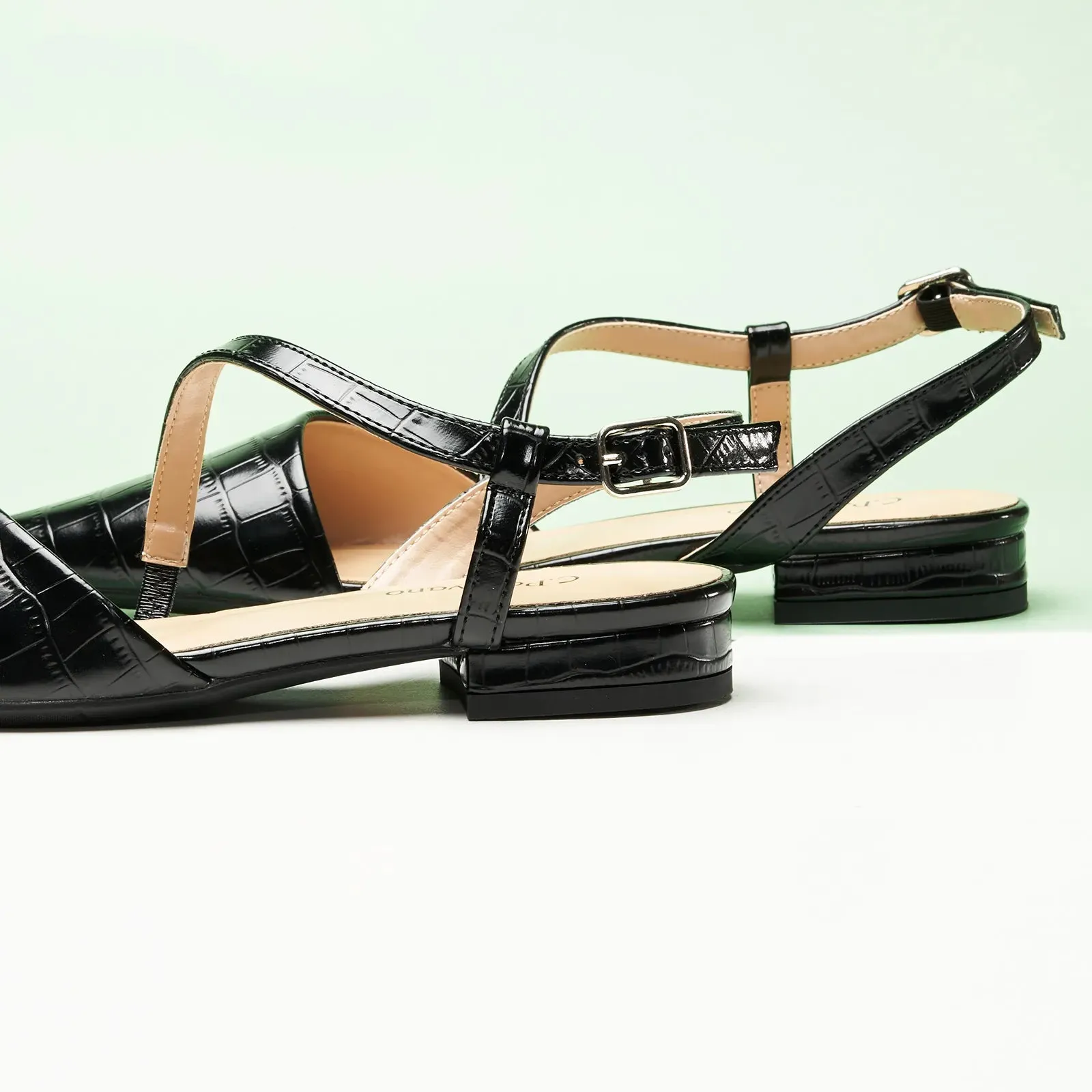 Strap-Around Slingback Flats (Freya) Black