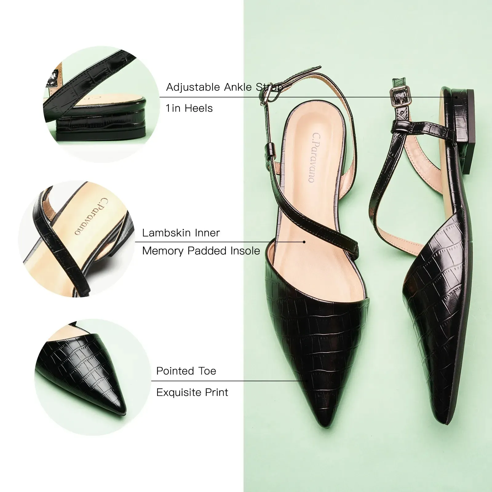 Strap-Around Slingback Flats (Freya) Black