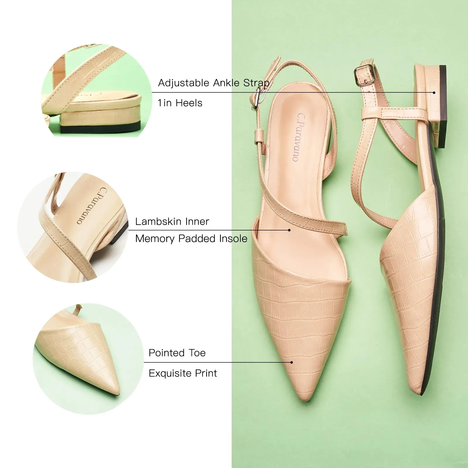 Strap-Around Slingback Flats (Freya) Camel