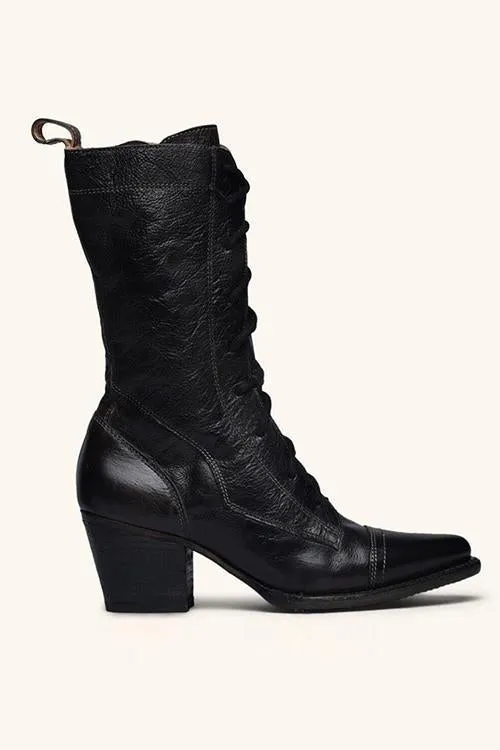 Viantage Leather Lace Up Chunky Heel Boots