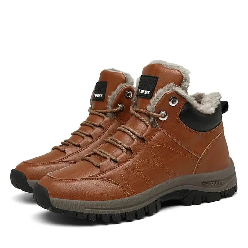 Warm Winter Ankle Boots Men Casual Shoes Lace-Up Autumn Leather Waterproof Work Mens Boots Non-slip Snow Motorcycle Boots