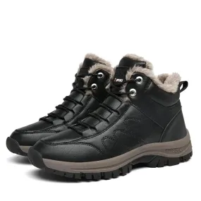 Warm Winter Ankle Boots Men Casual Shoes Lace-Up Autumn Leather Waterproof Work Mens Boots Non-slip Snow Motorcycle Boots