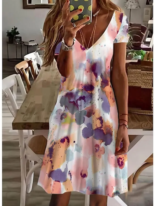 Women's Casual Dress Floral Dress Midi Dress White Short Sleeve Floral Print Spring Summer V Neck Basic Daily Weekend Summer Dress 2023 S M L XL XXL 3XL