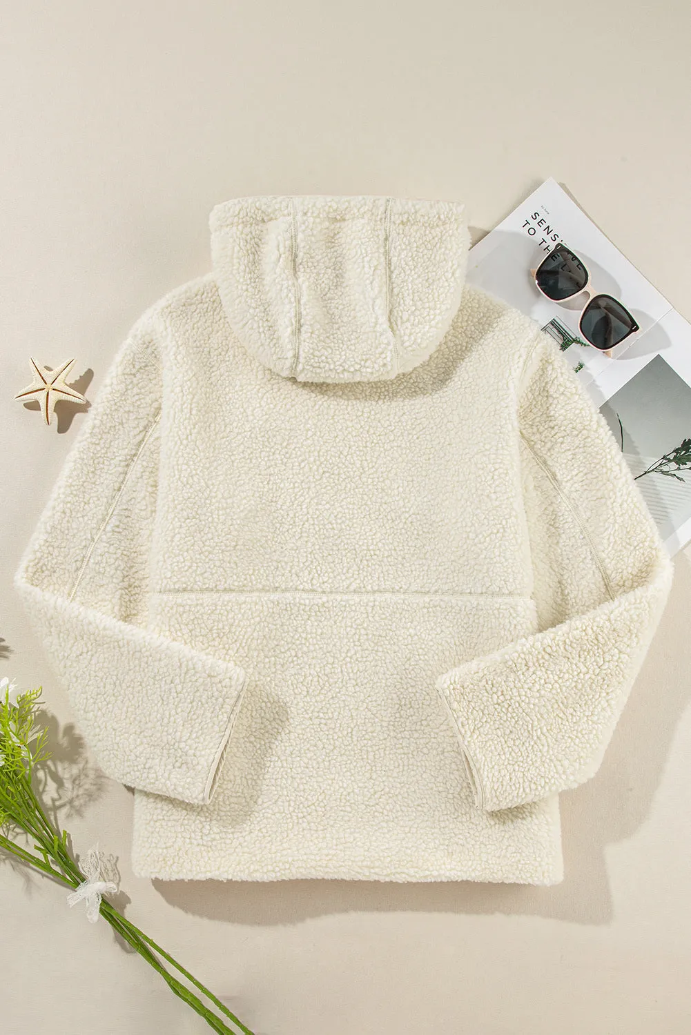 Womens Fleece Jackets Solid Zip Up Coats Long Sleeve Fuzzy Hooded Jacket with Pockets