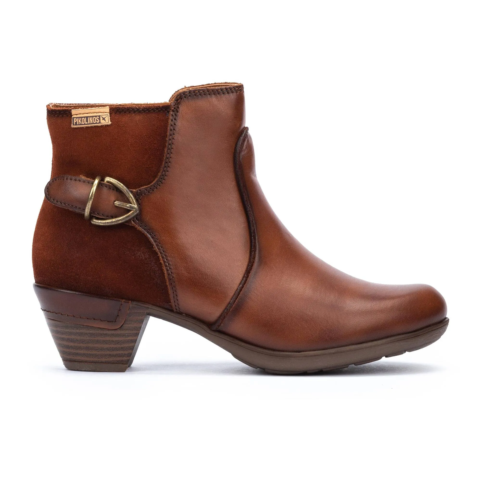 Women's Pikolinos Rotterdam Ankle Boots with Decorative Buckle Color: Cuero